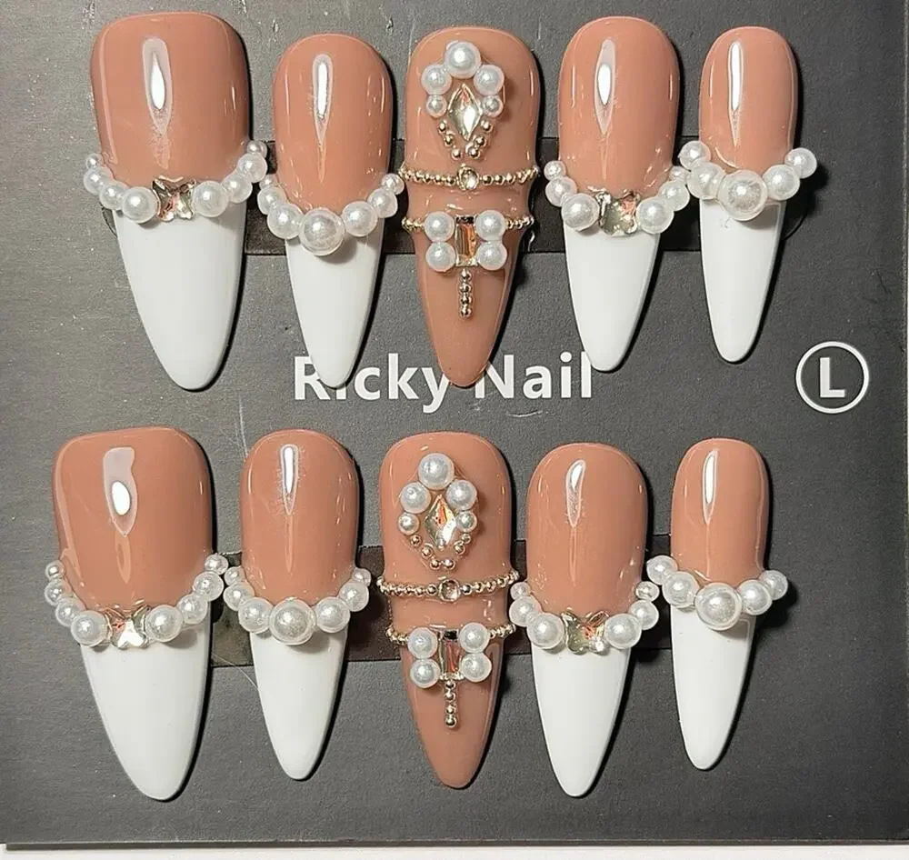 Ricky Nail Pearl French Tip Press On Nails Size Large